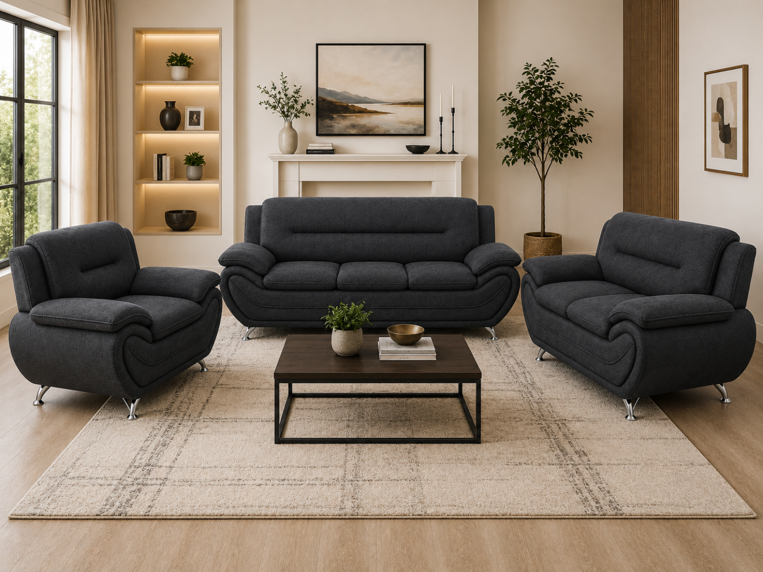 3 PC Speed Grey Fabric Sofa Set
