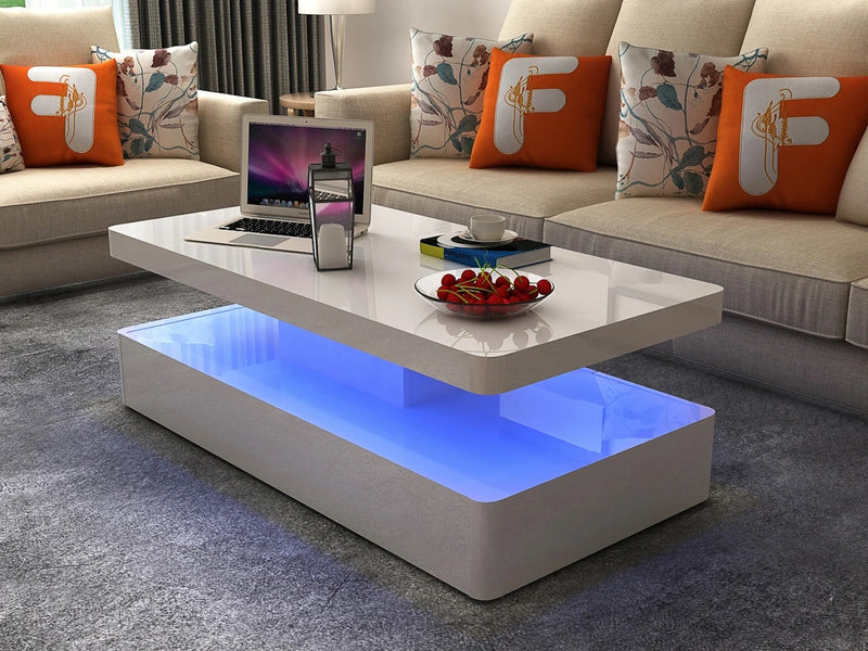 Aurora Glossy Wooden Coffee Table W/Led Lighting