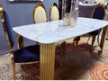 79" Marble Dining Table Set with Gold Base