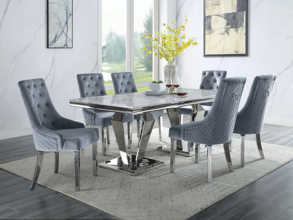 Modern Marble Dining Table with Stainless Steel Base