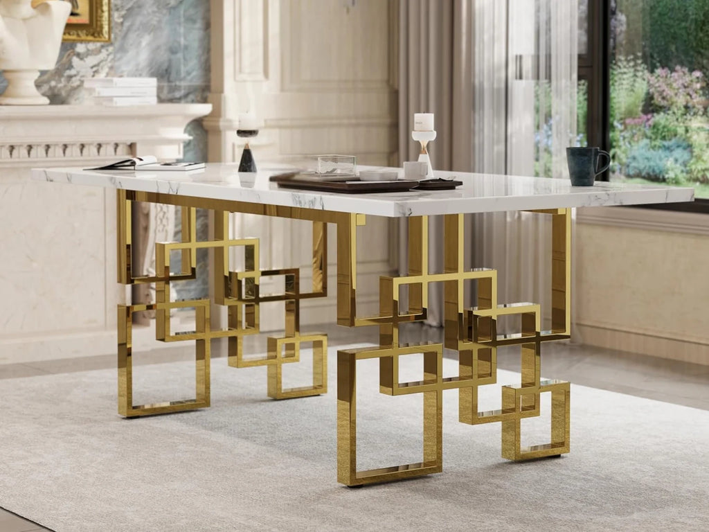 Dexter 79 Inch Marble Table with Gold Legs