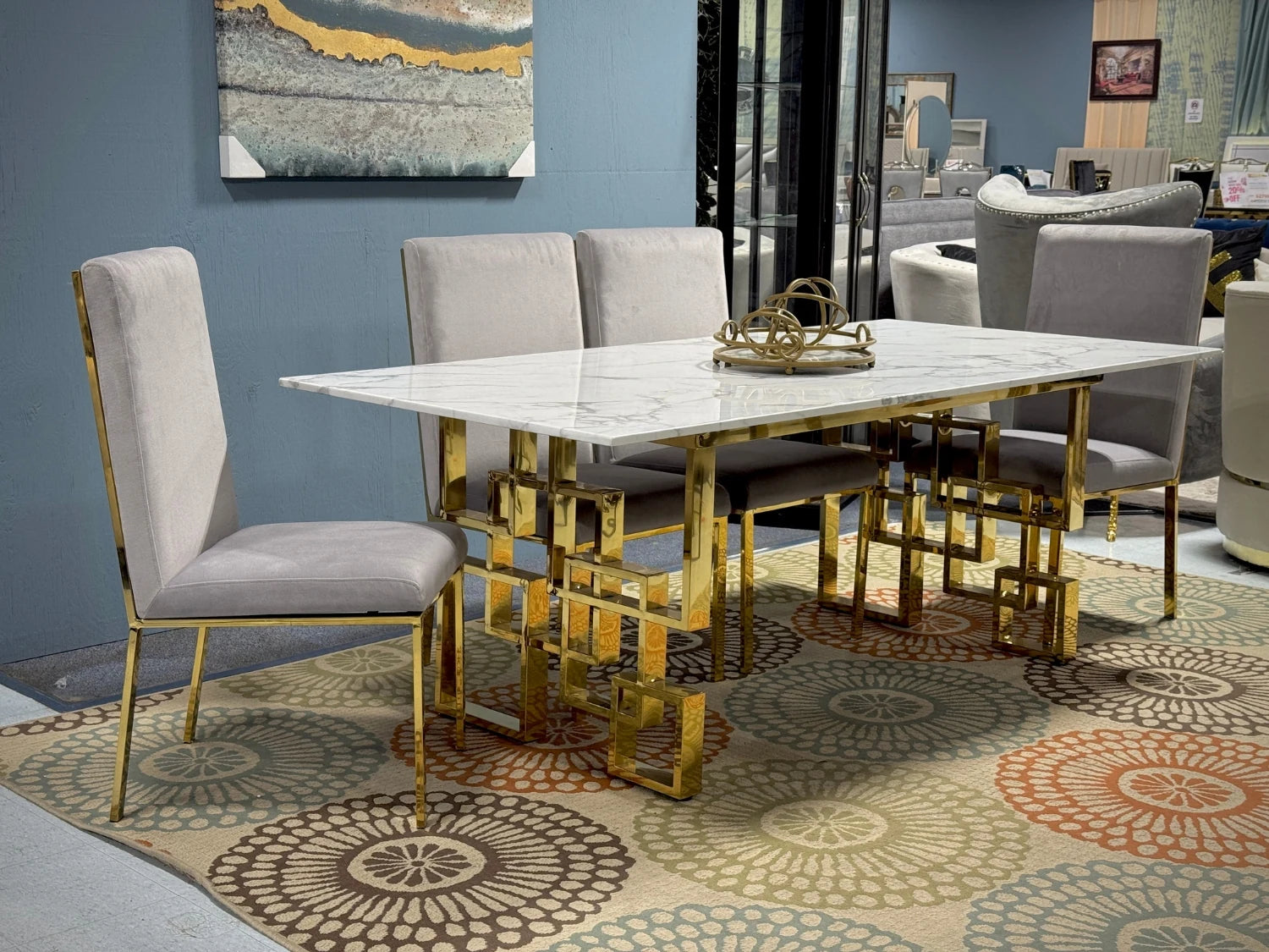 Dexter 79 Inch Marble Table with Gold Legs