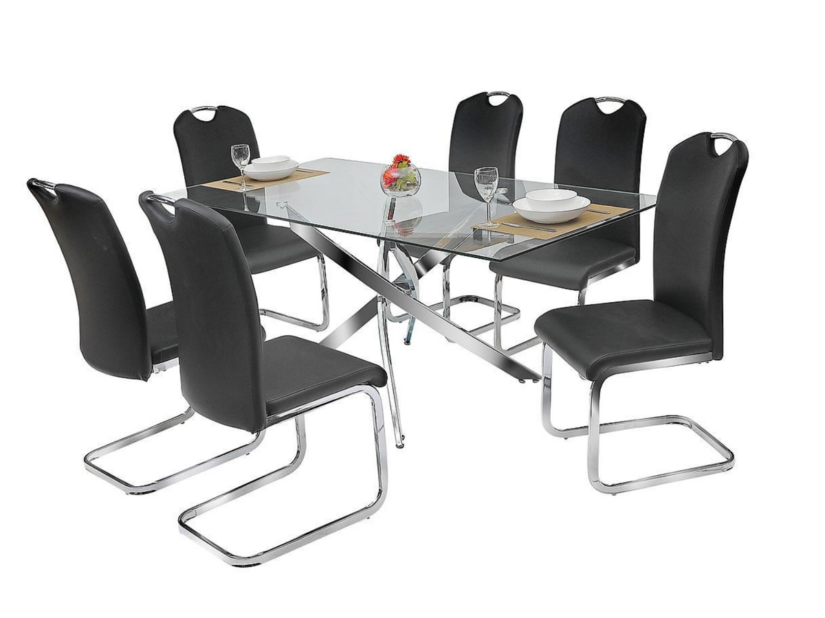 63 Inch Glass Top Modern 7-Piece Dining Set