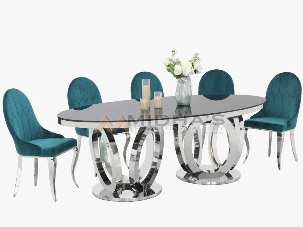 95 Inch Black Tempered Glass Oval Table