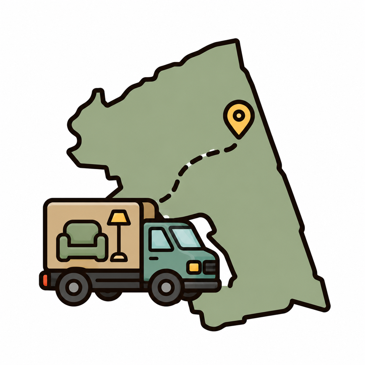 Delivery Across Cambridge icon showing a furniture delivery truck and location marker, representing delivery services from Midha's Furniture Gallery Cambridge.