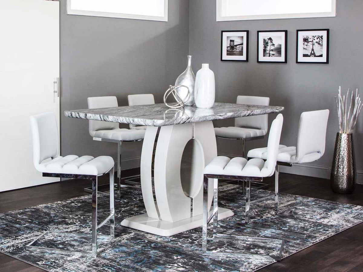 Cramco Dyane 5 PC Pub Dining Table Set- Light Gray Faux Marble Table Top