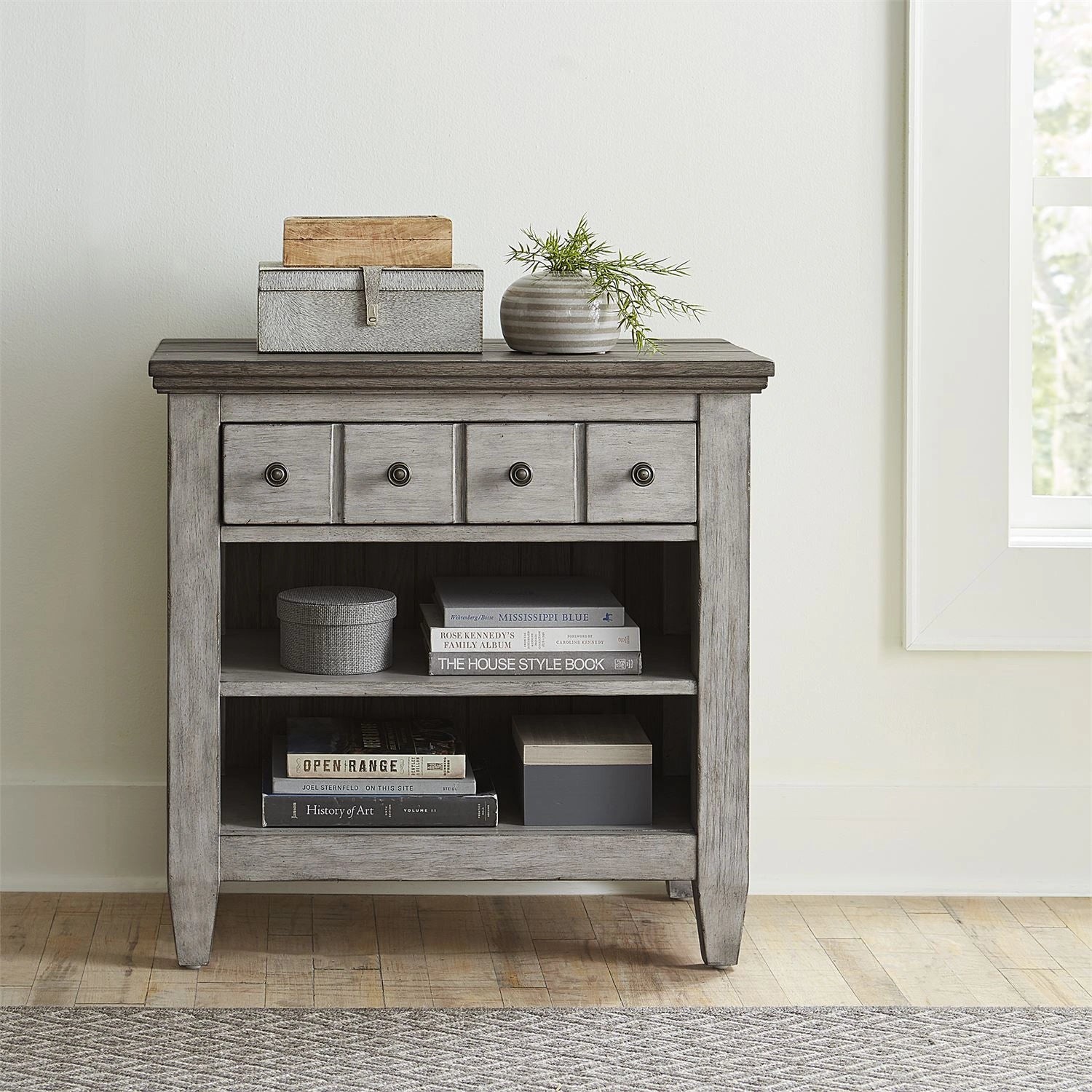Liberty Furniture Heartland Queen Bed with Heavy Top Crown in Antique White Finish