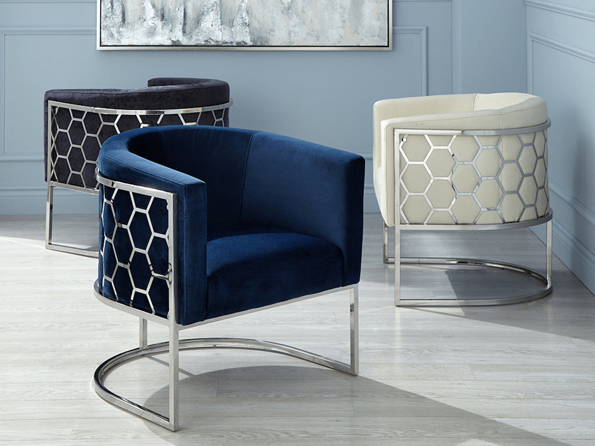 Xcella Honeycomb Modern Accent Chair (Blue velvet)