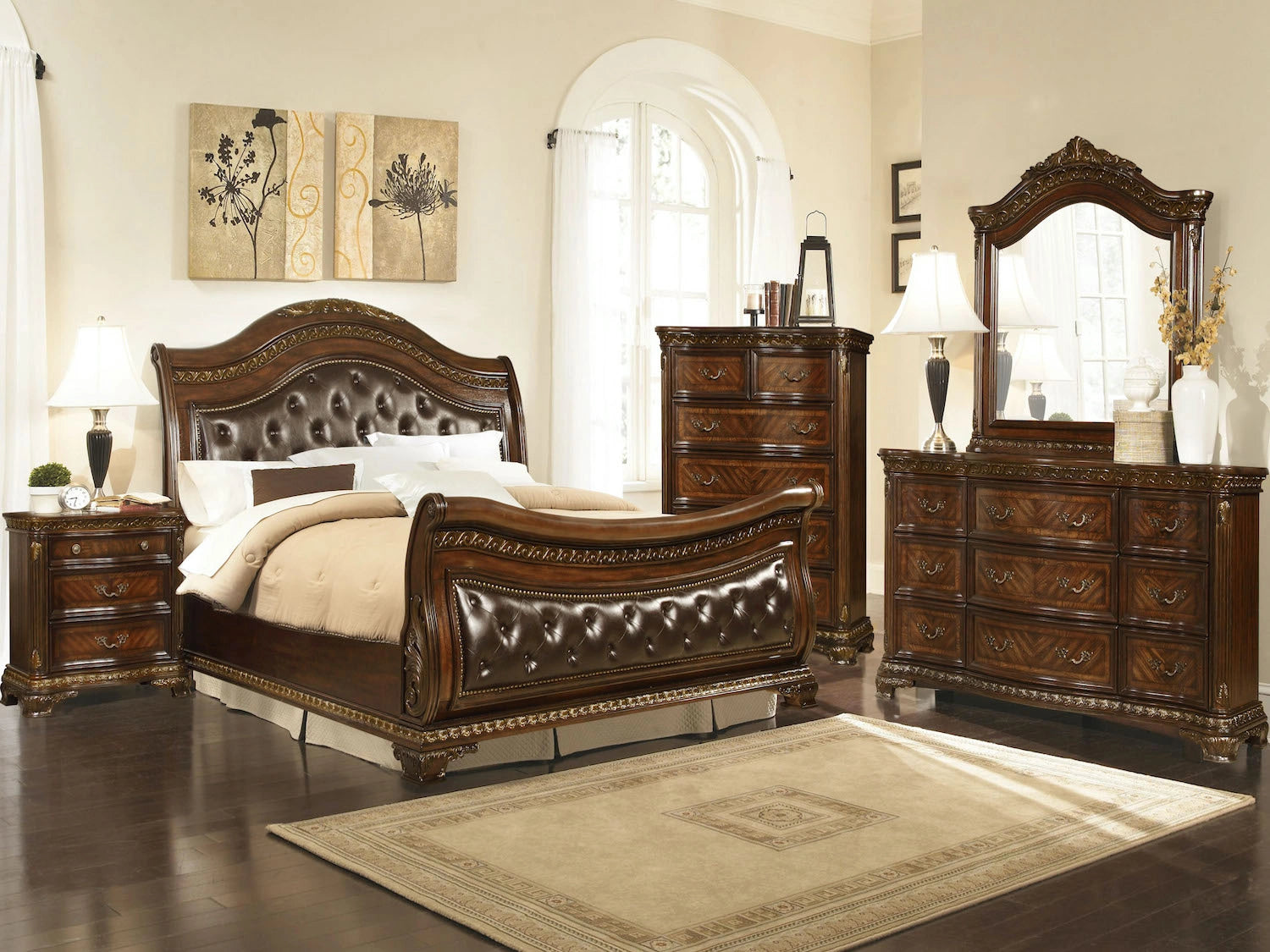 Traditional Arthur 6 PC Queen Bedroom Set in Warm Brown Finish