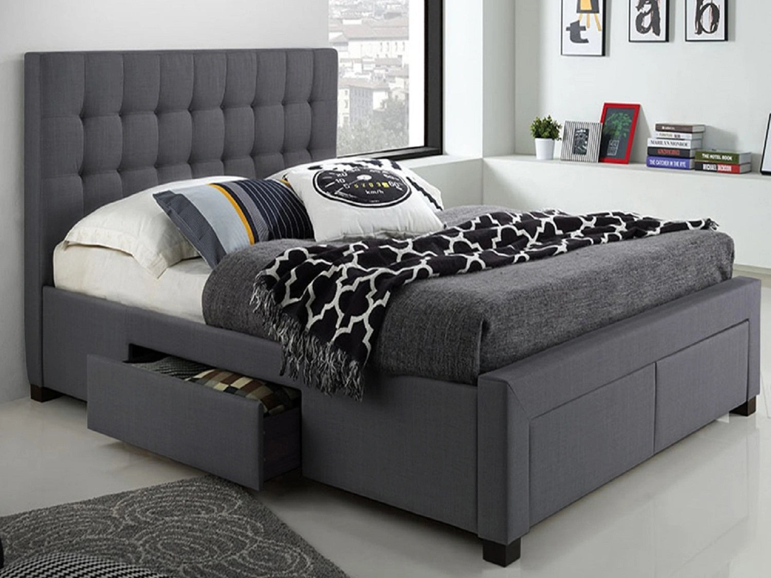 Modern King Storage Bed in Charcoal Colour
