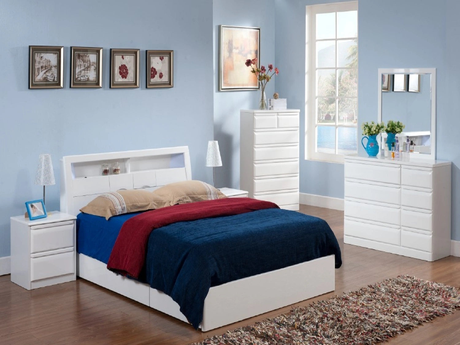 Kurara Glossy White 6 PC Queen Size Bedroom Set