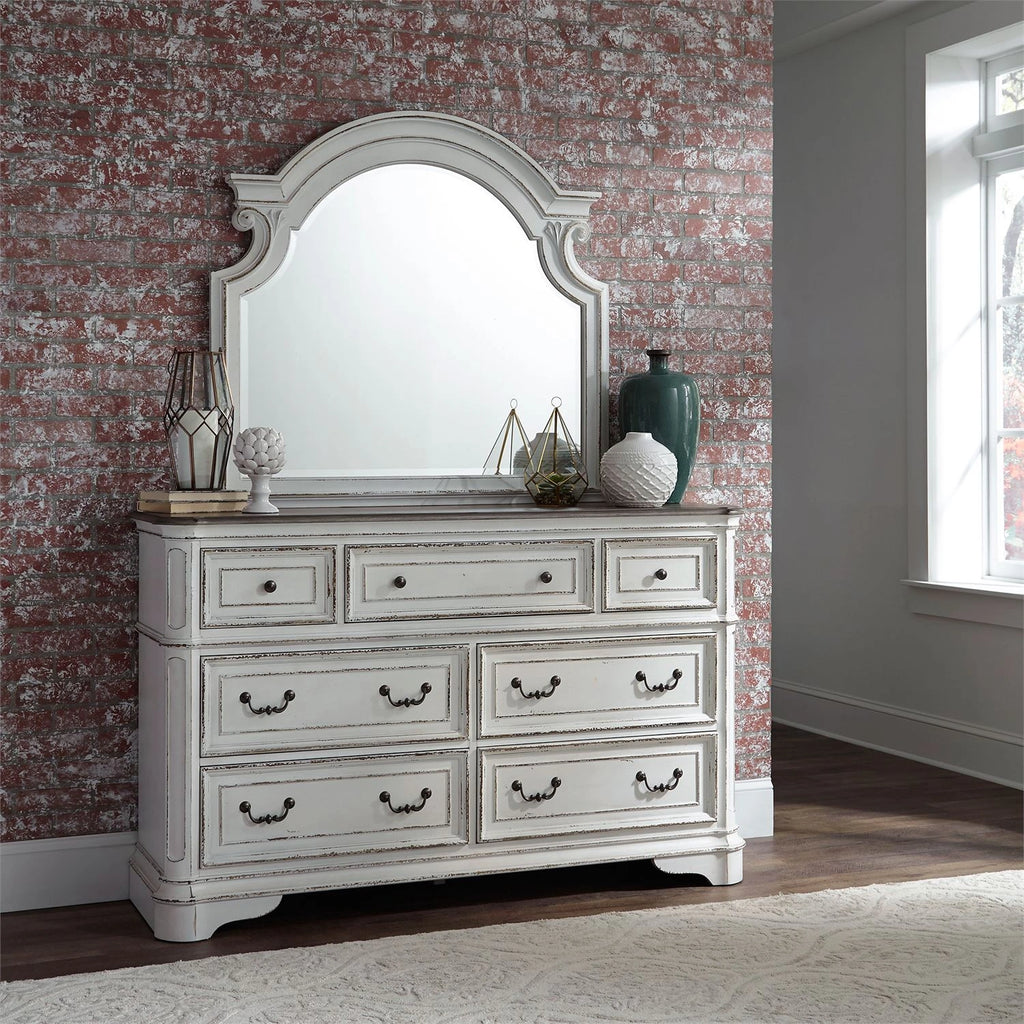 Liberty Furniture Magnolia Manor Sleigh 6 PC Fabric Bed Set in Antique White Finish