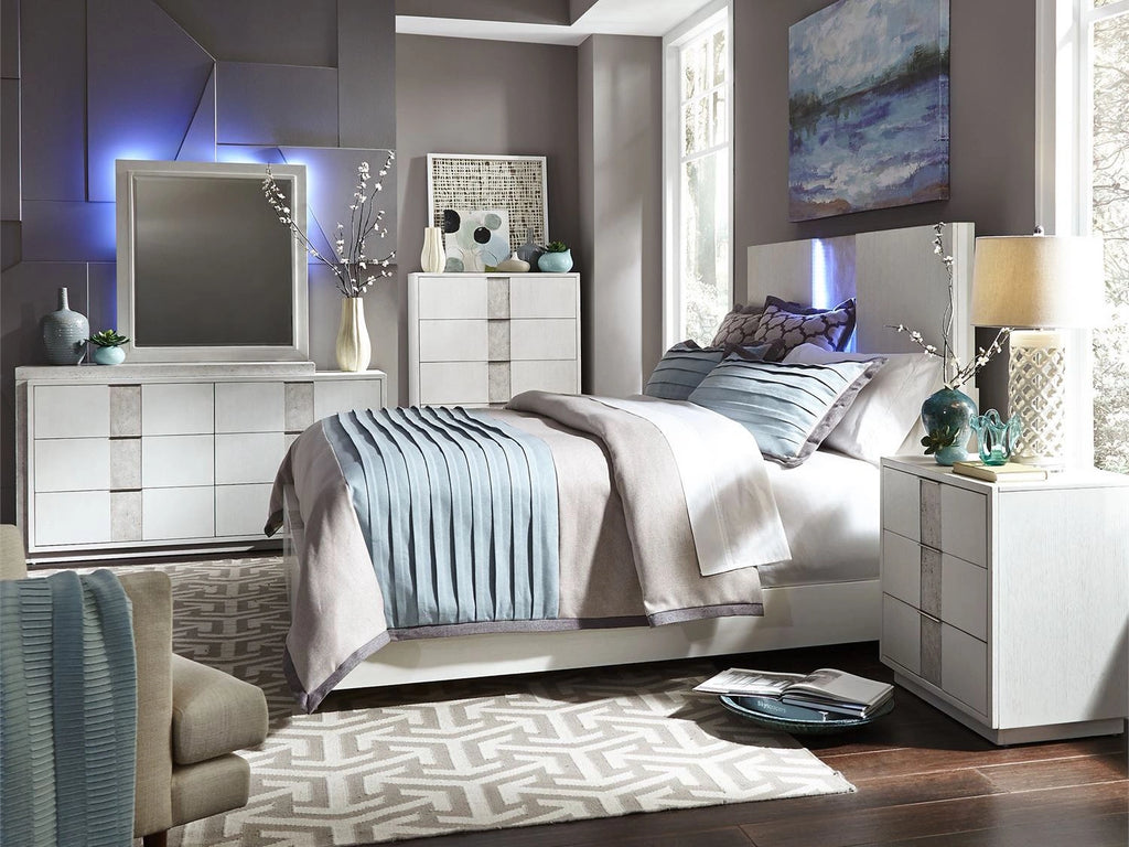Liberty Furniture Mirage 6 PC Queen Size Bed Set With Headboard & Mirror Feature LED Lights