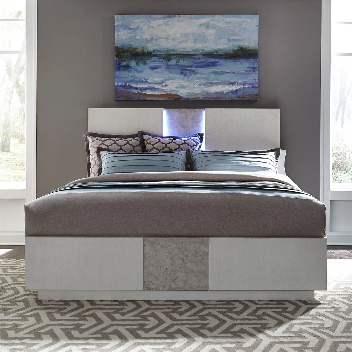 Liberty Furniture Mirage 6 PC Queen Size Bed Set With Headboard & Mirror Feature LED Lights
