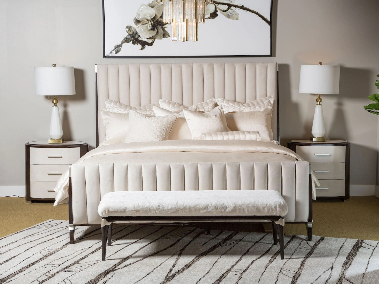 Michael Amini Paris Luxury King Bed Upholstered in Faux Suede