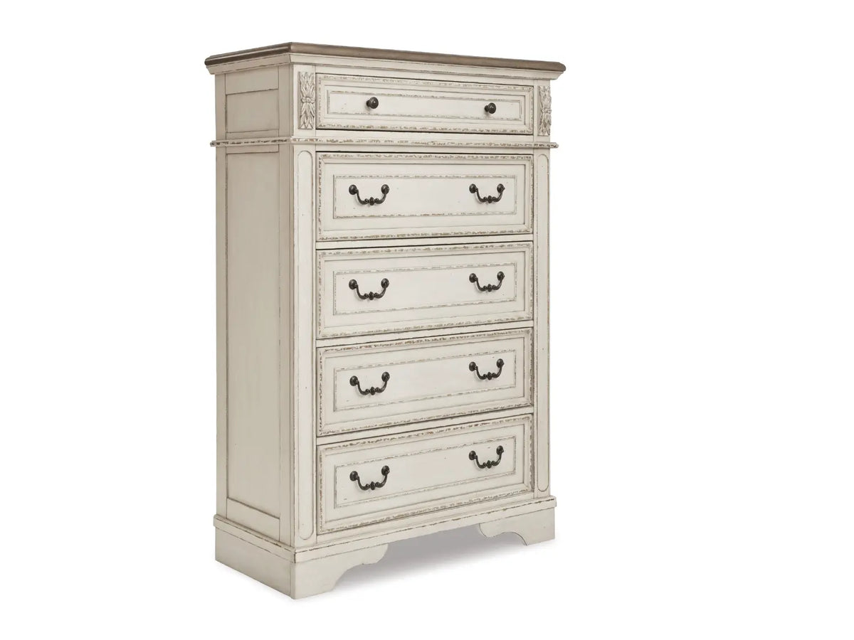 Ashley Realyn 6 PC Queen Traditional Bedroom Set in Elegant Off White