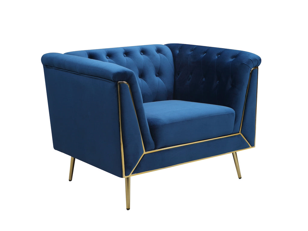Milo Blue/Gold Velvet Accent Chair