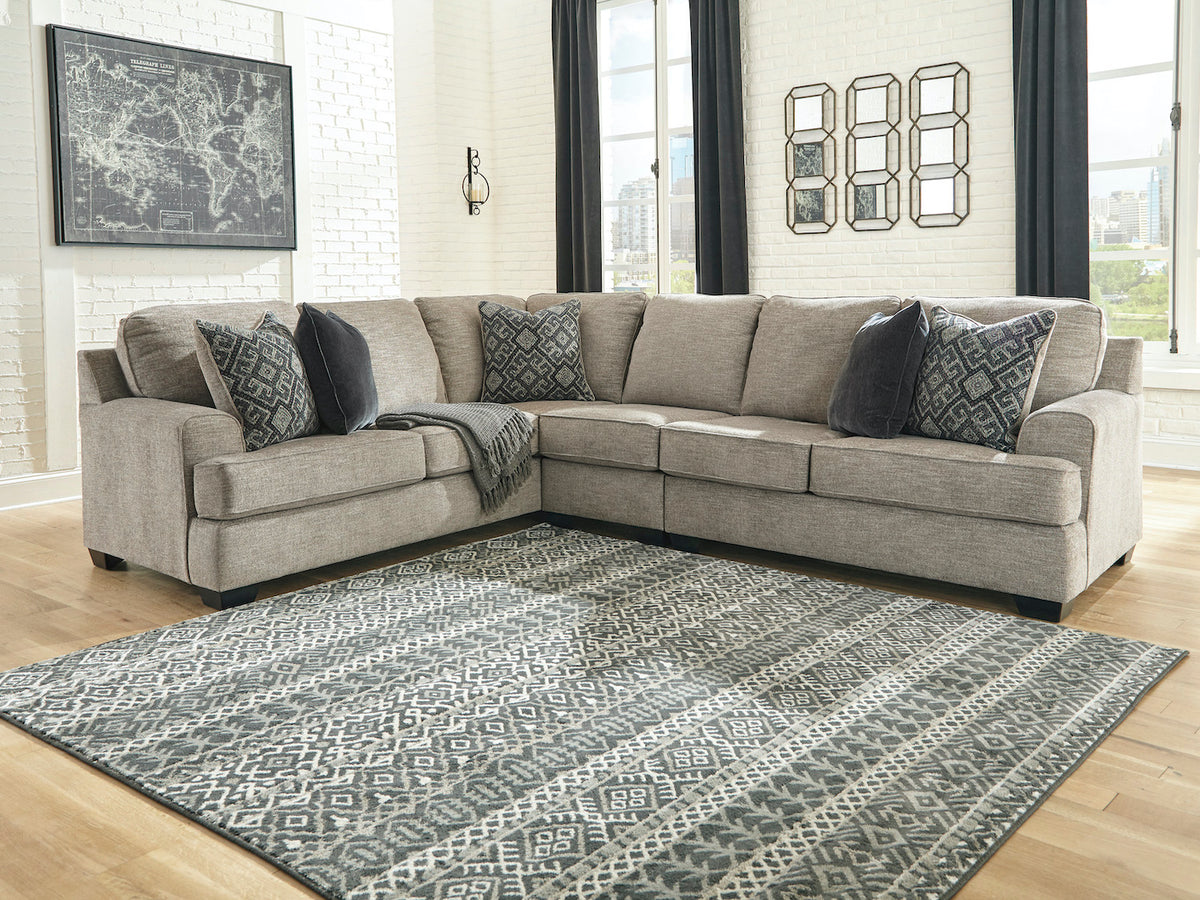 Ashley Bovarian 3 PC Sectional in Textured Chenille Upholstery