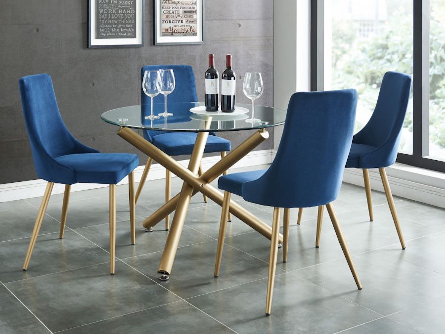 Carmilla 5pc Dining Set, Gold/Blue