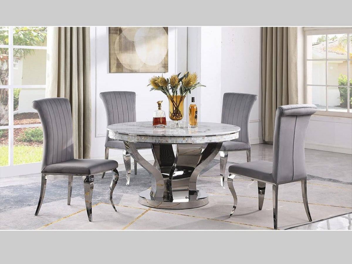 Celeste 5 PC (White) Table with Chara Chair Set