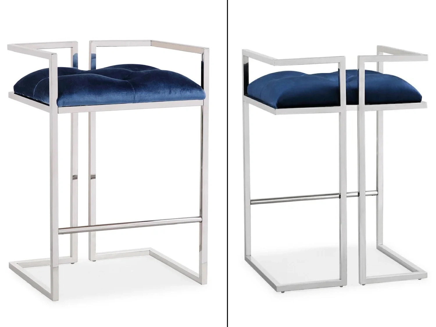 CORALIE Counter Chair Blue Velvet w/ steel base