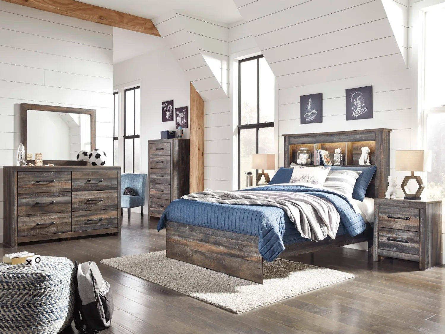 Drystan Full Size Bookcase Bed 6 PC Set