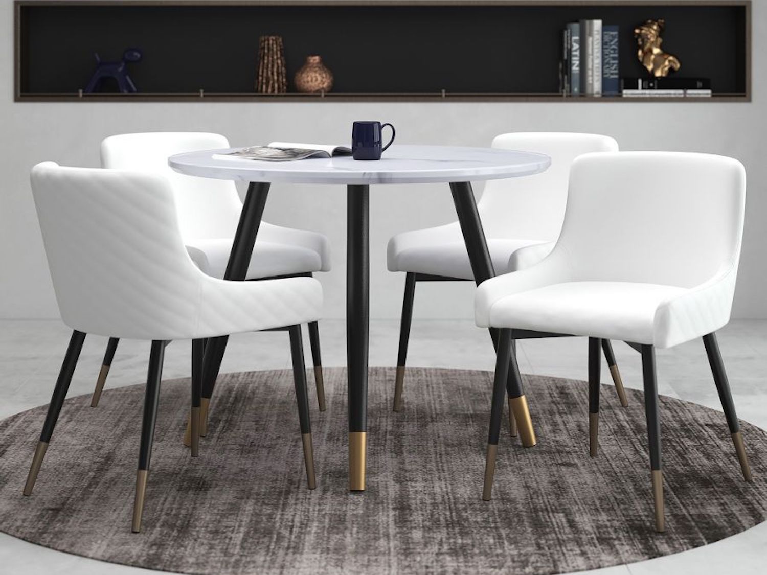 Emery/Xander 5pc Dining Set in White with White Chair