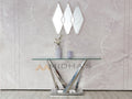 Four Leg Stainless Steel with Glass Top Console