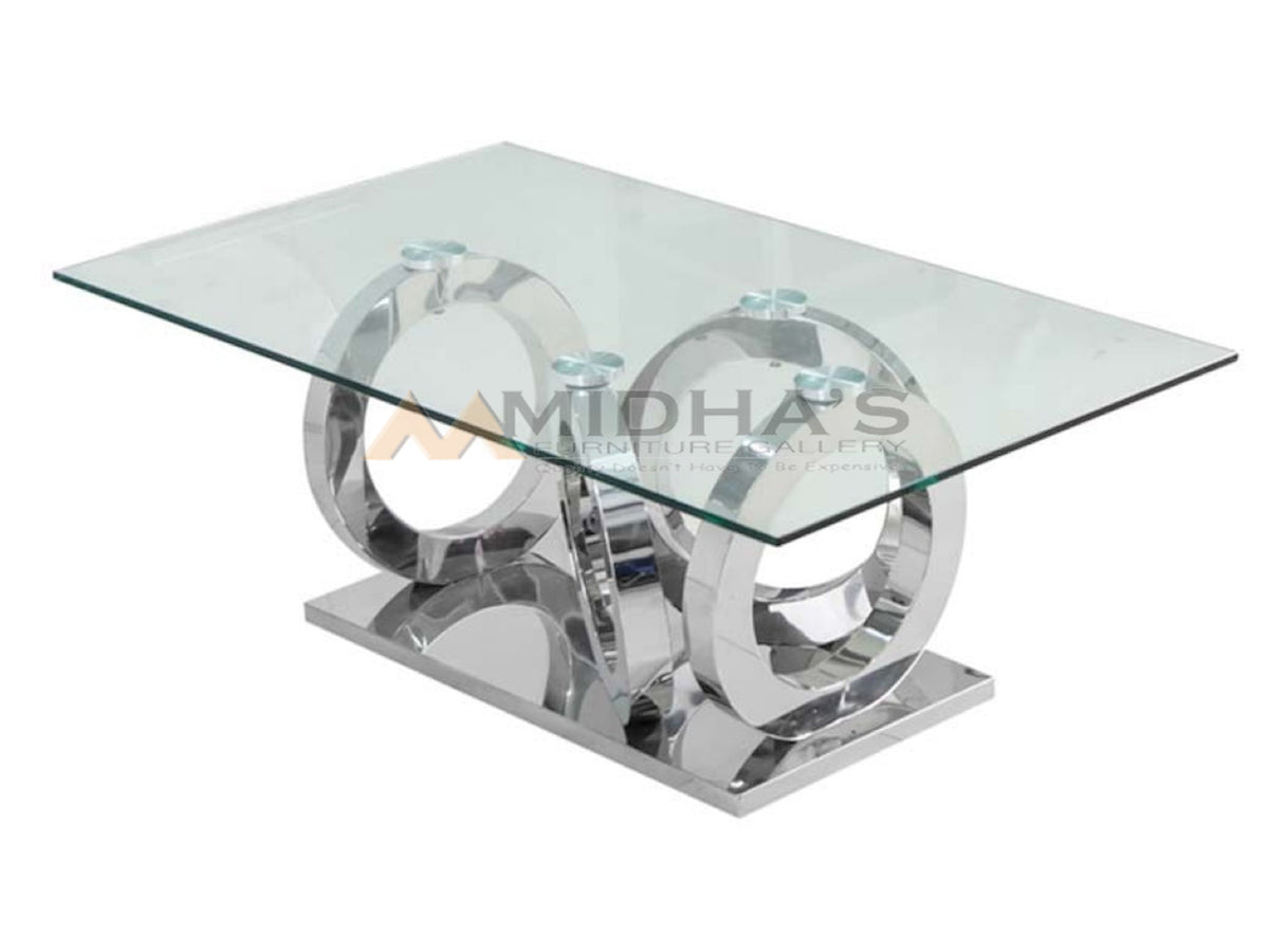 Four Ring Tempered Glass Top Coffee Table