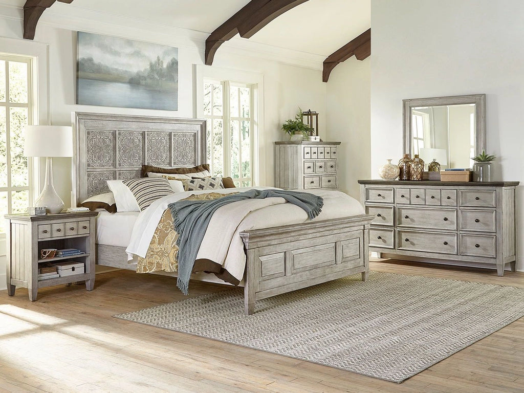Liberty Furniture Heartland Queen Bed with Heavy Top Crown in Antique White Finish