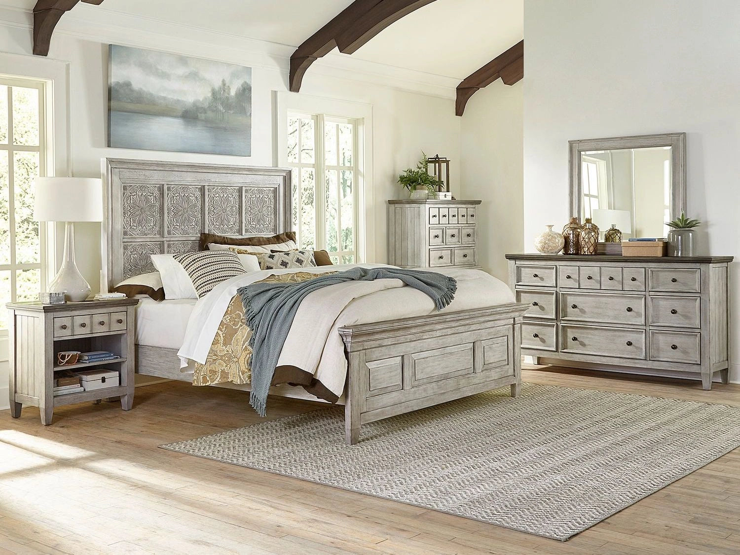 Liberty Furniture Heartland Queen Bed with Heavy Top Crown in Antique White Finish