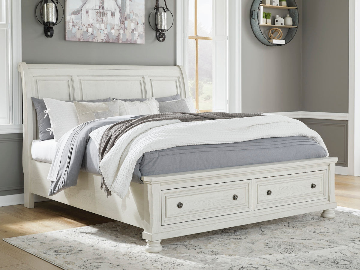 Robbinsdale Queen Sleigh Bed with Storage (Antique White)
