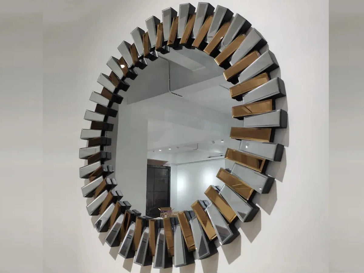 Round Silver & Rose Gold Mirror