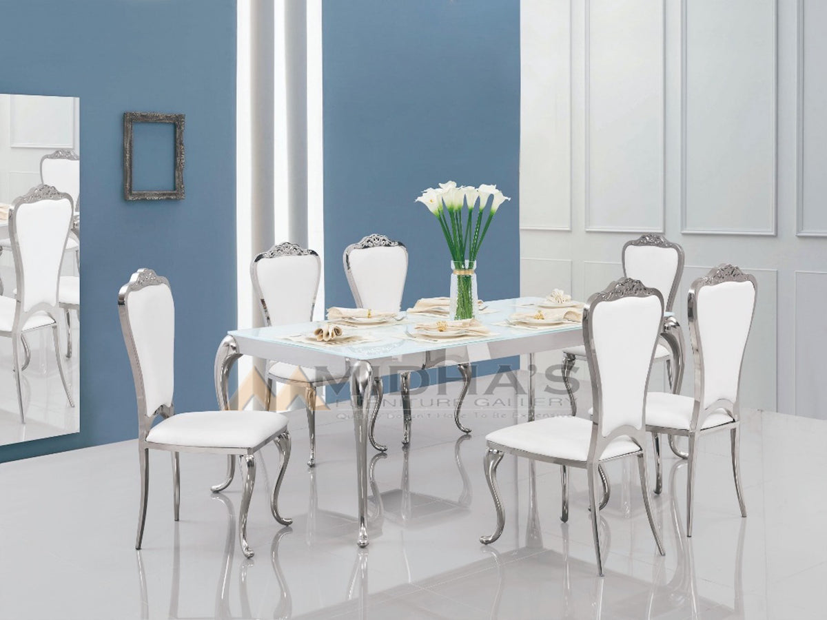 White Frosted 7 PC Glass Glass Dining Table Set