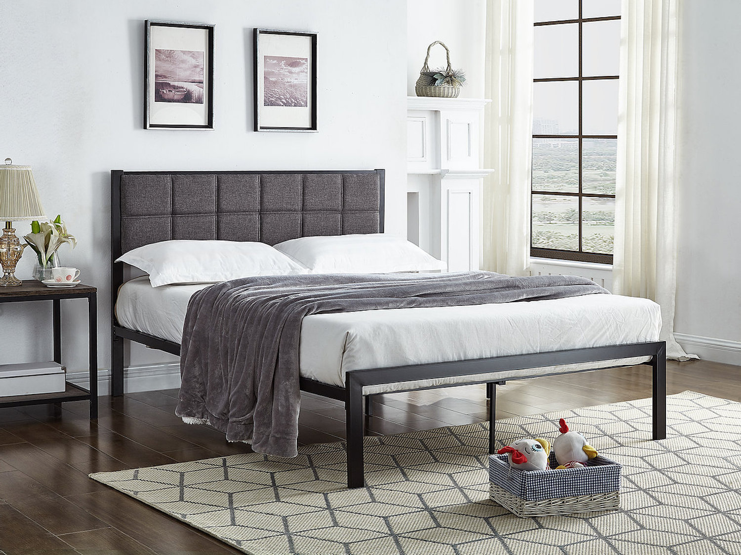 Padded Grey Fabric Single Bed