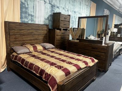 8 PC Samuel Lawrence WoodBrook Queen Bed Set In Rustic Brown Wood Finish by Midha's Furniture Serving Brampton, Mississauga, Etobicoke, Toronto, Scraborough, Caledon, Cambridge, Oakville, Markham, Ajax, Pickering, Oshawa, Richmondhill, Kitchener, Hamilton and GTA area