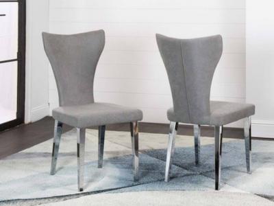 Asher Gray Fabric/Chrome Base Chair by Midha's Furniture Serving Brampton, Mississauga, Etobicoke, Toronto, Scraborough, Caledon, Cambridge, Oakville, Markham, Ajax, Pickering, Oshawa, Richmondhill, Kitchener, Hamilton and GTA area
