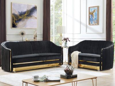 Black Velvet Sofa Set W/Golden Frame by Midha's Furniture Serving Brampton, Mississauga, Etobicoke, Toronto, Scraborough, Caledon, Cambridge, Oakville, Markham, Ajax, Pickering, Oshawa, Richmondhill, Kitchener, Hamilton and GTA area
