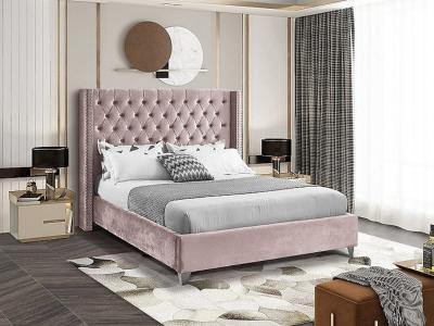 Dusty Pink Velvet Full Size Bed Only by Midha's Furniture Serving Brampton, Mississauga, Etobicoke, Toronto, Scraborough, Caledon, Cambridge, Oakville, Markham, Ajax, Pickering, Oshawa, Richmondhill, Kitchener, Hamilton and GTA area