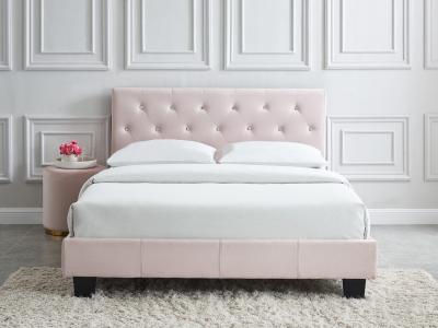 Modern Jazelle Queen Bed in Blush Pink Velvet Upholstery by Midha's Furniture Serving Brampton, Mississauga, Etobicoke, Toronto, Scraborough, Caledon, Cambridge, Oakville, Markham, Ajax, Pickering, Oshawa, Richmondhill, Kitchener, Hamilton and GTA area