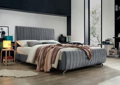 Modern grey velvet queen bed by Midha's Furniture Serving Brampton, Mississauga, Etobicoke, Toronto, Scraborough, Caledon, Cambridge, Oakville, Markham, Ajax, Pickering, Oshawa, Richmondhill, Kitchener, Hamilton and GTA area